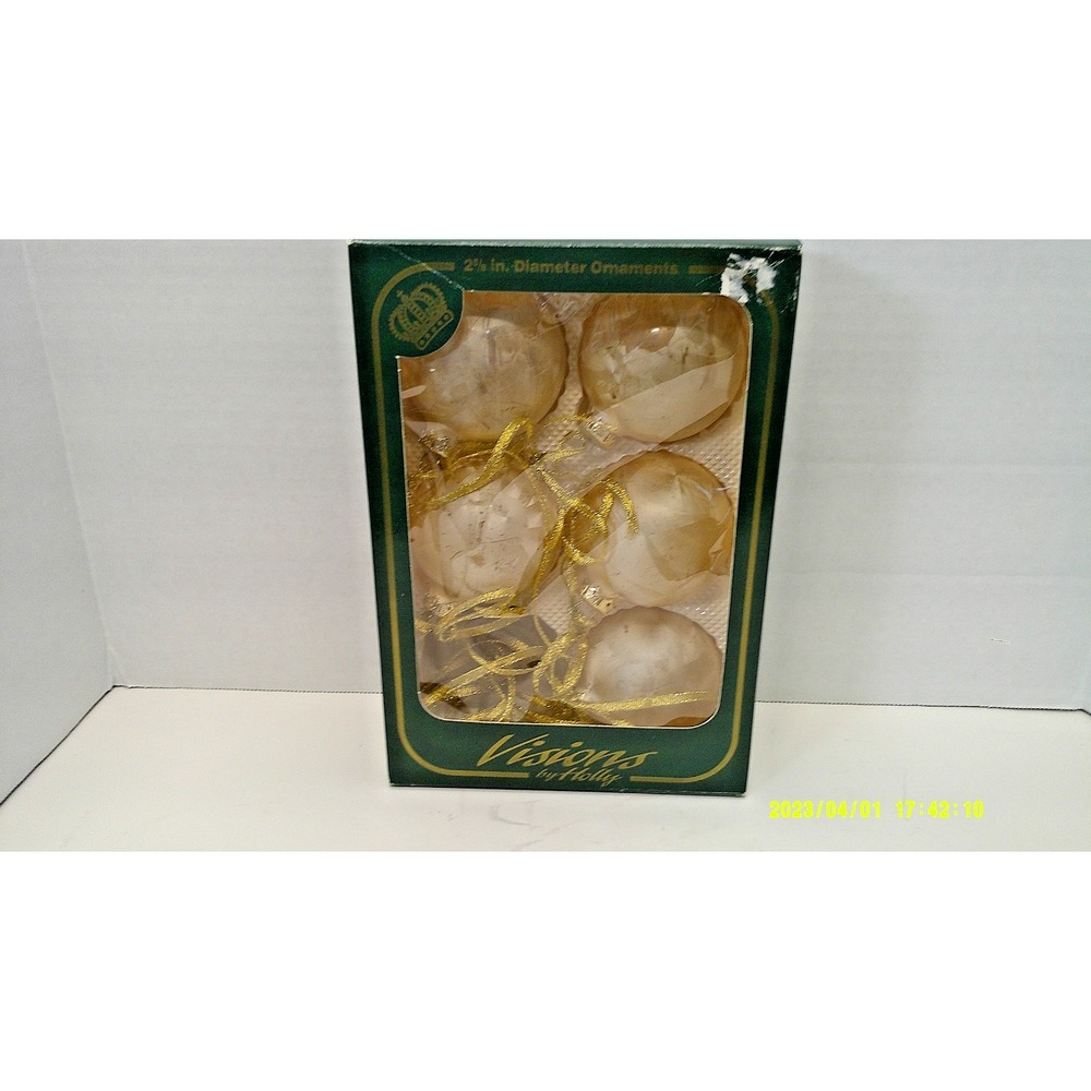 Visions By Holly Ornaments Iridescent Glass Set Of 5 Gold Vintage Christmas
